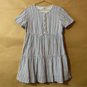 Madewell | Striped Crewneck Button Front Tiered Mini Dress Popover Size S